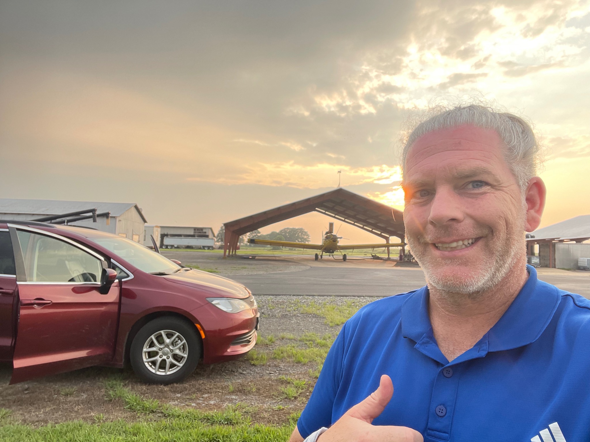Donny at an airfield during The Invisible Pilot production